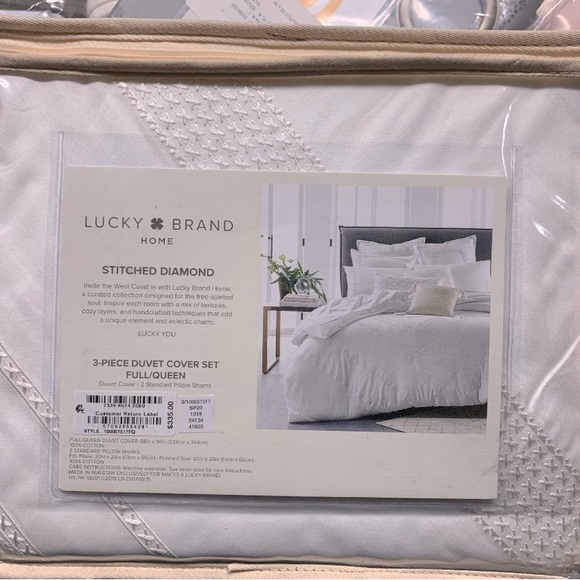{NIP} LUCKY BRAND White 100% Cotton Diamond Stitch 3 Piece Comforter Set - Picture 7 of 16